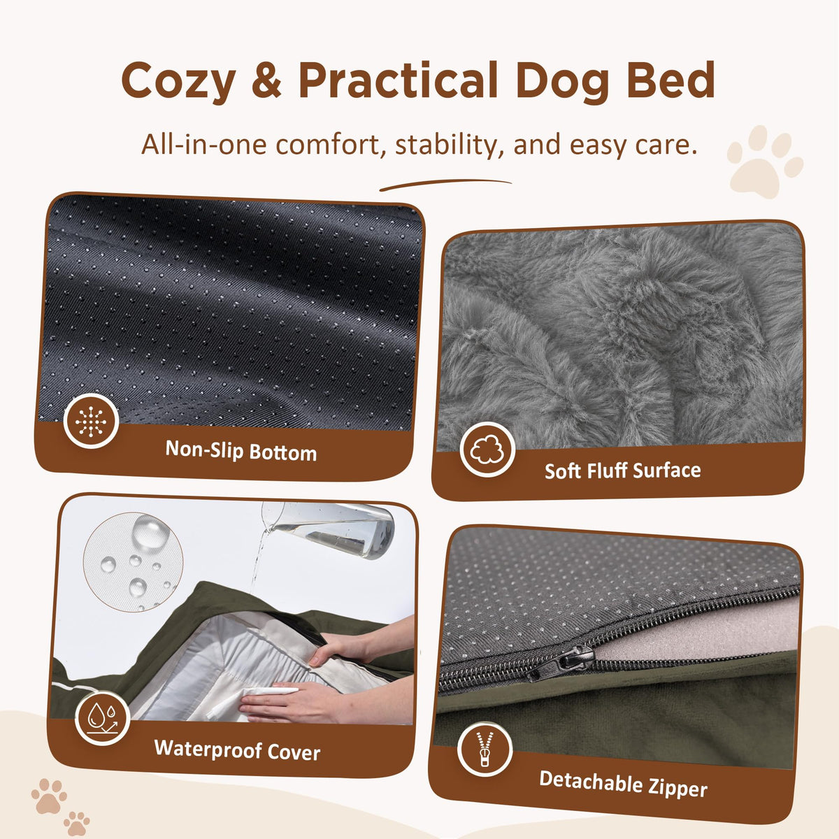 Waterproof Orthopedic Dog Beds for Large Sized Dog (38.0"L x 25.0"W x 7.0"Th / Dark Green)