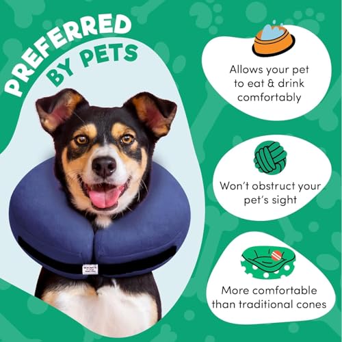 Inflatable Dog Cone Collar Alternative After Surgery Large+ (Navy Blue / Large+[Neck:16"-18"])
