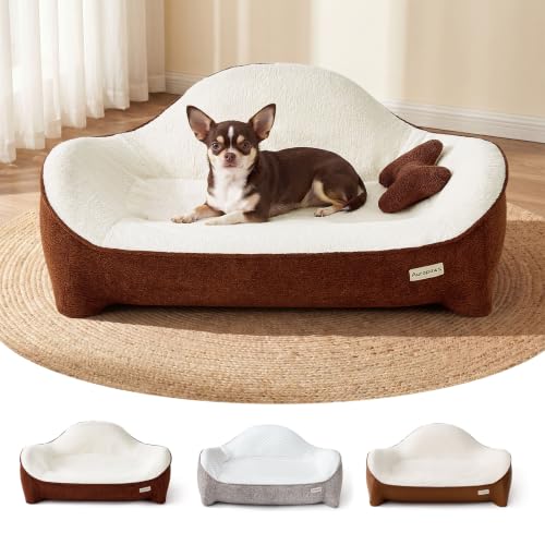 Dog Bed for Small Dogs with 3 Covers (Leather-Brick Red-Light Gray / 30"L x 22.5"W x 11.68"Th)