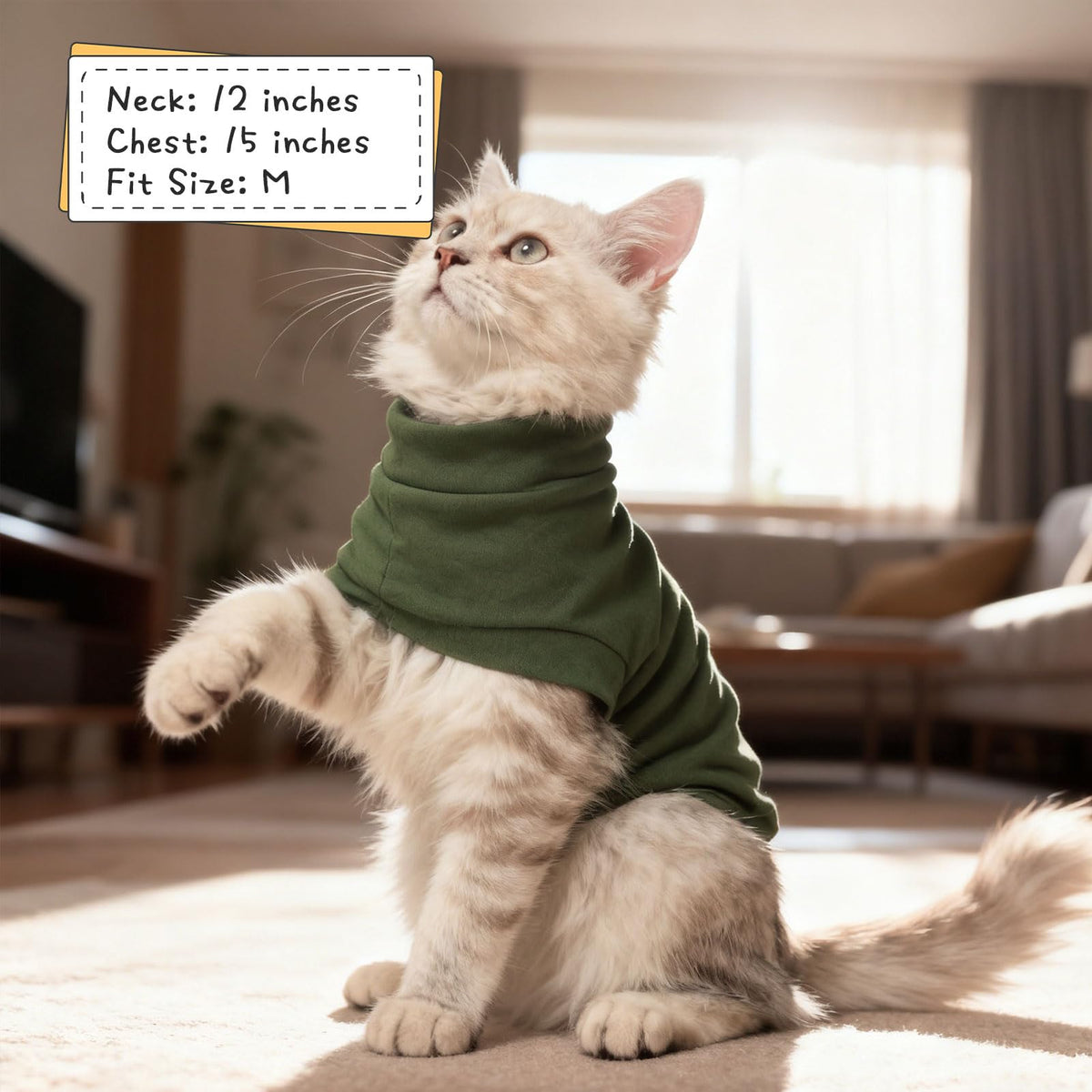Cat Sweater Warm Fleece Pet Clothes for Cats Only (Army Green / Medium)