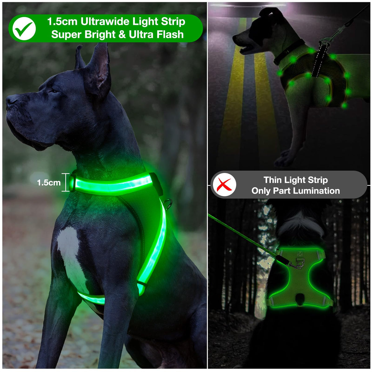 Light Up Dog Harness (Extra Large / Green)