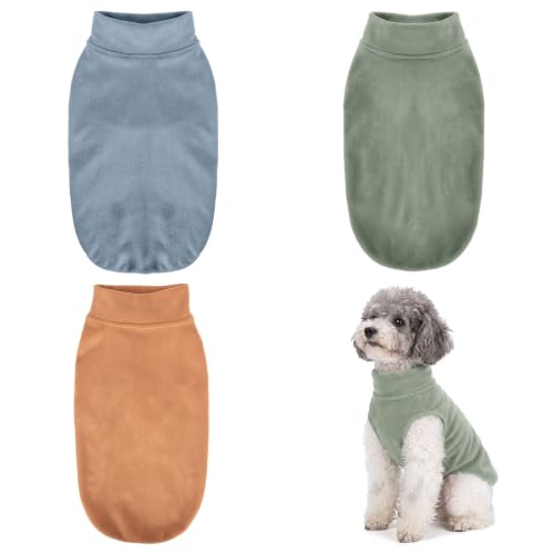 3 Pack Fleece Dog Sweaters for Small Dogs (Lt Blue+Olive+Brown / X-Small)