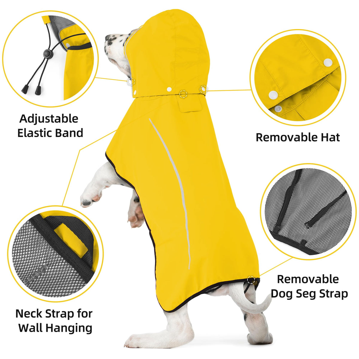 Dog Raincoat Adjustable Waterproof Pet Rain Jacket (Yellow / Large)