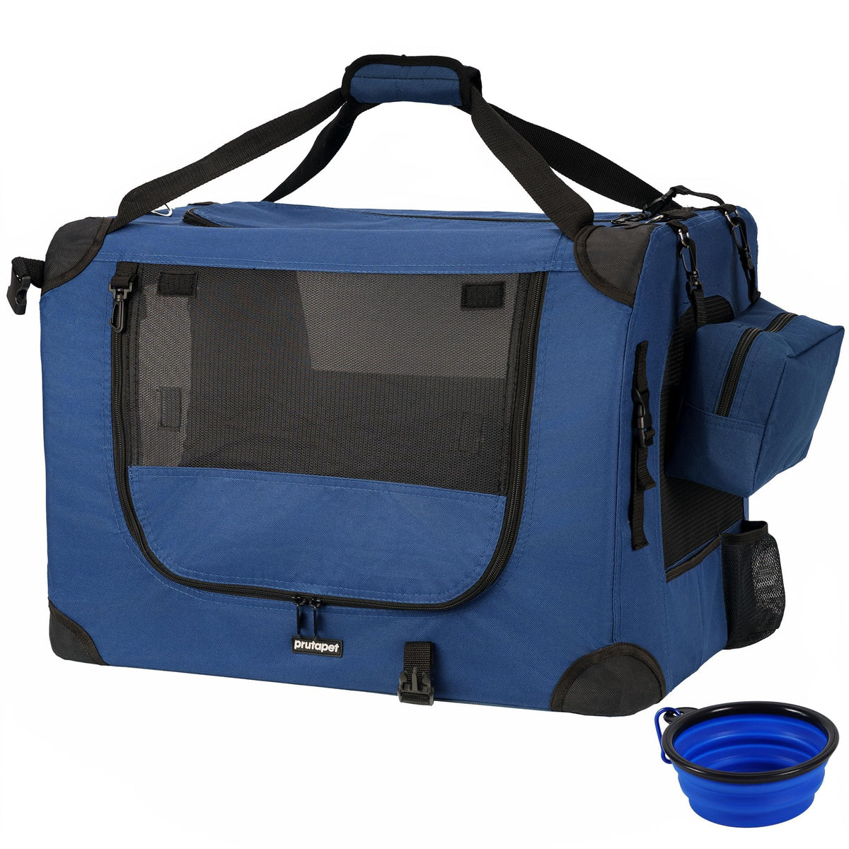 Large Cat Carrier 24"x16.5"x16.5" Portable Dog Crate for Small Medium Dogs Collapsible Traveling Pet Crate with Collapsible Bowl (Blue (No Litter Box) / 24.0"L x 16.5"W x 16.5"H)