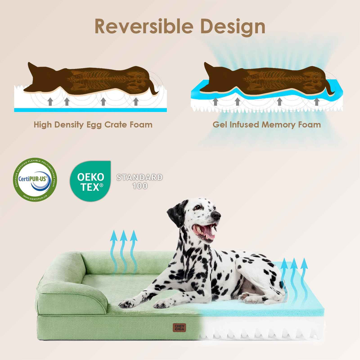 Orthopedic Extra Large Dog Bed (Sage Green / 44.0"l X 32.0"w X 6.5"th)