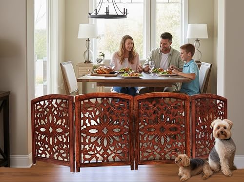Wooden Foldable Pet Dog Gate (Walnut Brown / 4 Panel)