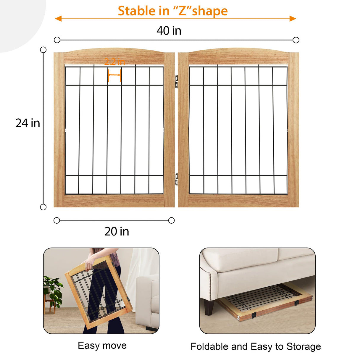 2 Panel Freestanding Foldable Wood Dog Gate (24"Height-2 Panel / Natural)