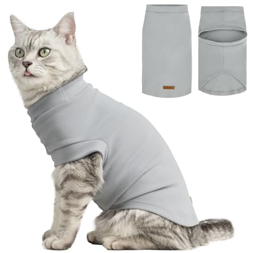 Cat Sweater Warm Fleece Pet Clothes for Cats Only (Grey / Small)