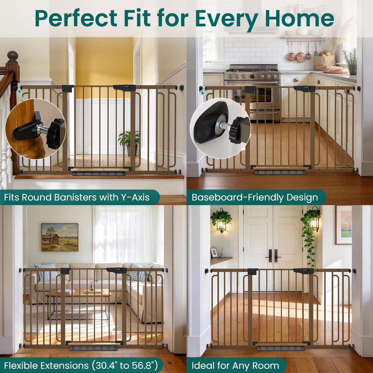 30.4 56.8" Extra Wide Baby Gate (Brown / 30.4"-56.8" W x 30.5" H)