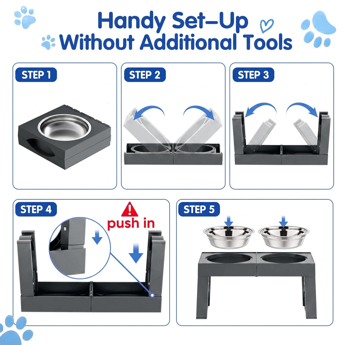 Elevated Dog Bowls Large Breed Raised Dogs Bowl Stand Large (D-Grey)