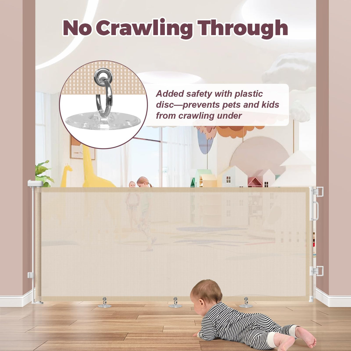 76" Retractable Baby Gates Extra Wide (Beige / 34" Tall x 76" Wide)