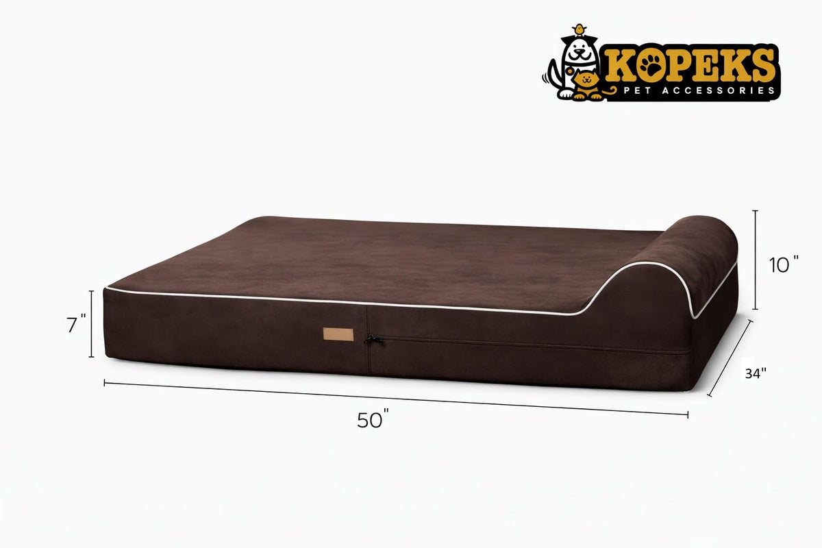 Orthopedic Memory Foam Dog Bed 7" Inch Thick Extra Large Dog Bed With Pillow Brown 50"x34"x10" Includes Waterproof Liner & Durable Removable Cover With Smart Design (Brown / XL - 50"x34"x10")