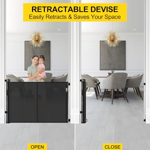 Reinforced 42" Extra Tall Retractable Baby Gates (Black / Reinforced 42" Tall X 60" Wide)