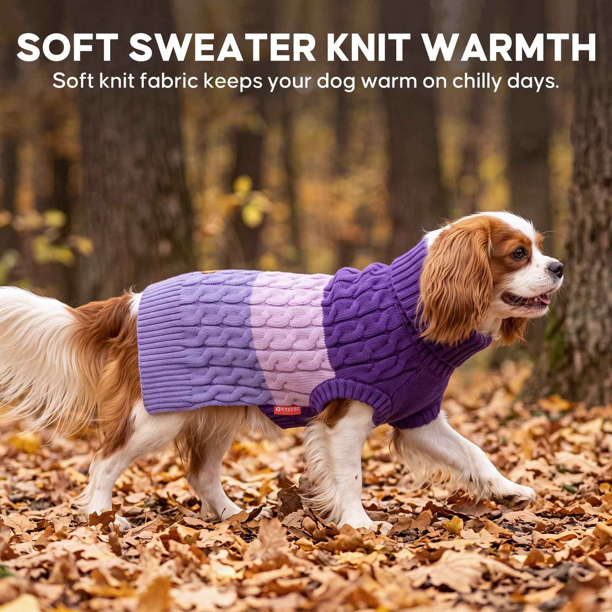 Turtleneck Dog Sweater for Small Dogs Color Block Thermal Knit (Large / Purple)