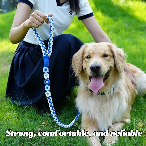 Handmade 5ft Braided Cotton Dog Leash with Unique Floral Handle (Sea Wave)