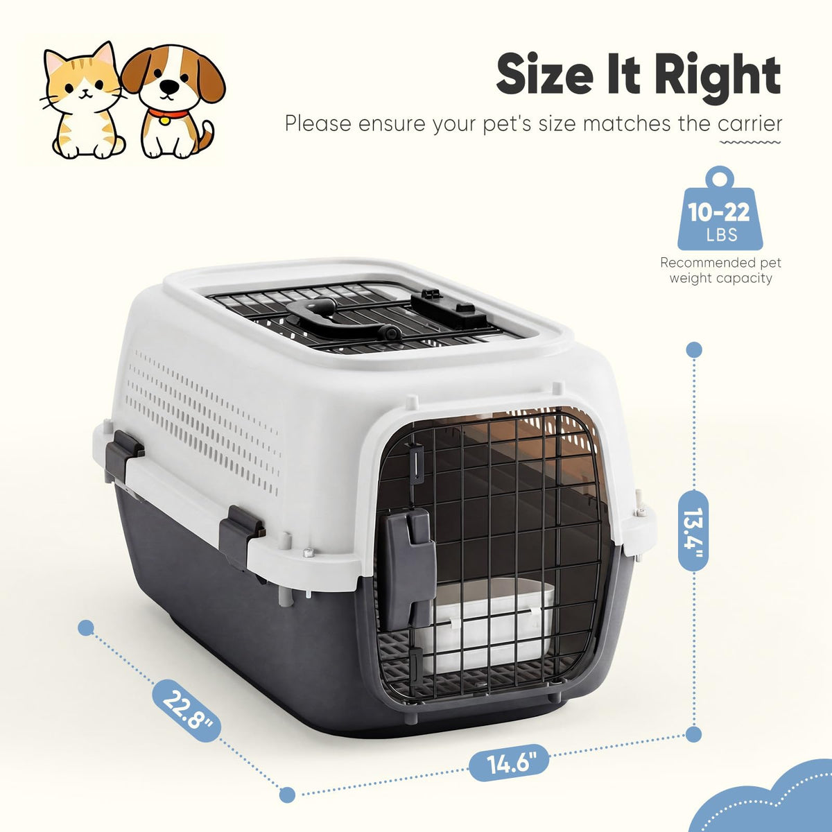 23" Hard Sided Pet Carrier for Small Pets (White & Black / 22.4"L x 14.6"W x 13.0"H)