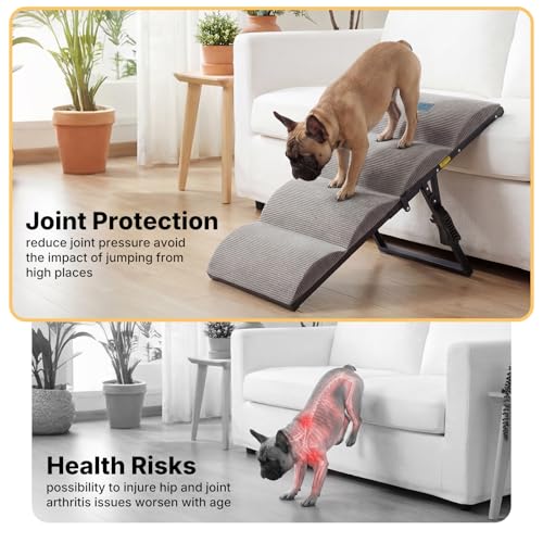Dog Ramp for Bed Couch Small Large Dogs (Light Gray / M-up to 23"H)