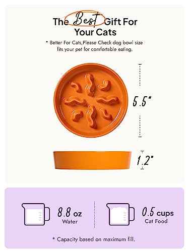 Ceramic Slow Feeder Dog Bowls Small Breed (Orange / S-0.5 Cups)
