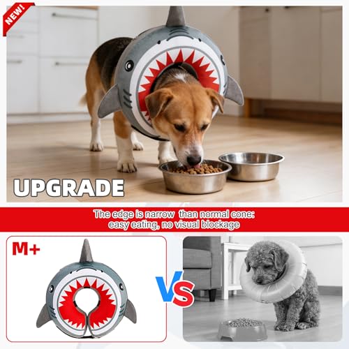 Inflatable Dog Cone Collar Alternative After Surgery (Grey Shark / M+ (Neck:13-15in))