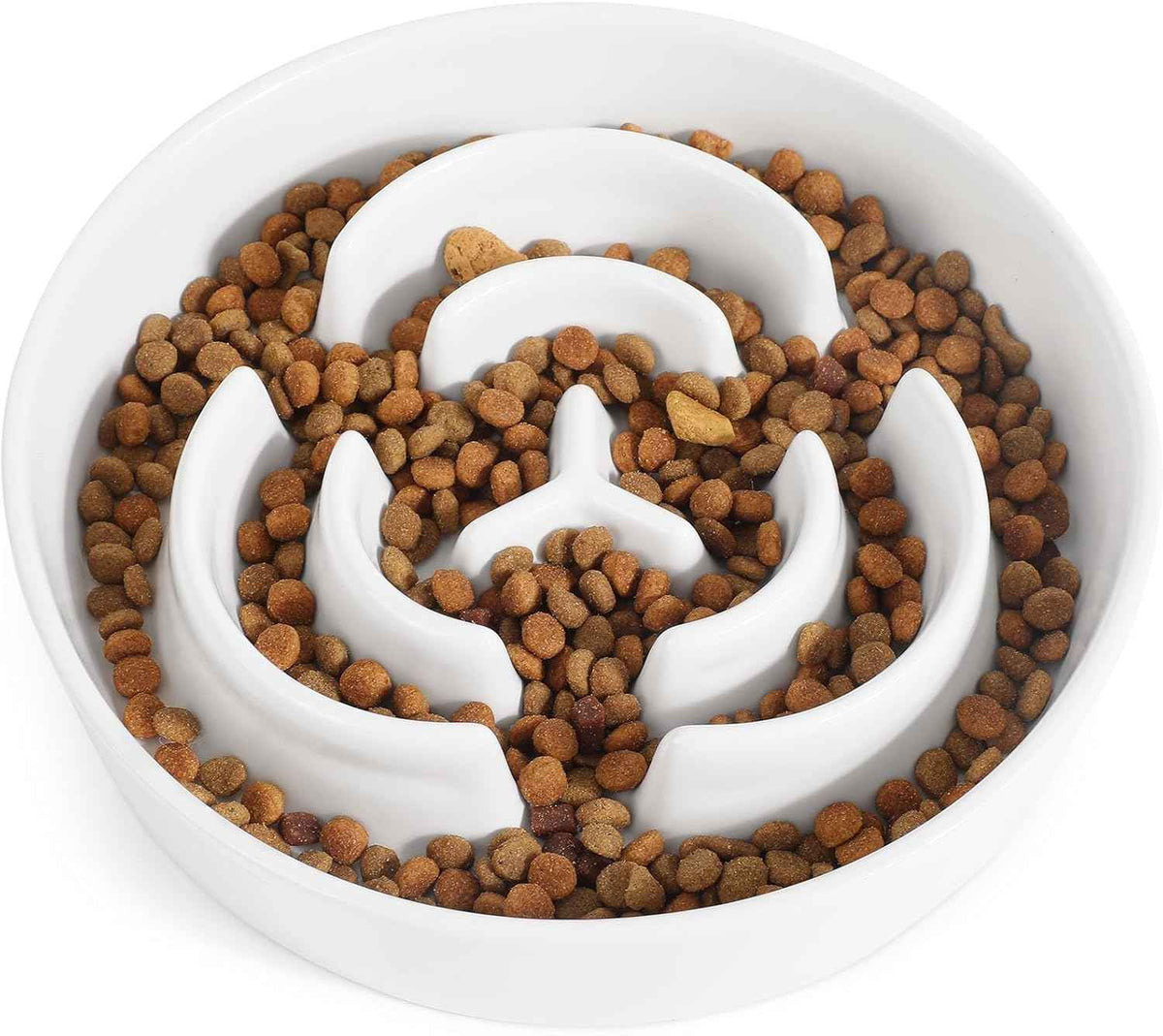 Ceramic Slow Feeder Dog Bowls 1.5 Cups for Medium & Small Fast Eaters (White / M - 1.5 Cup)