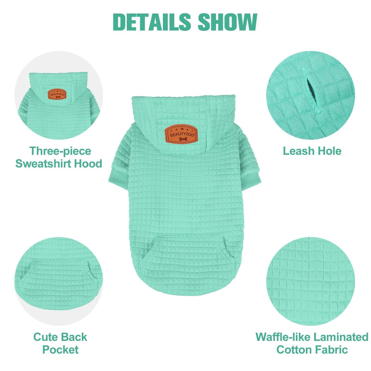 Dog Hoodies Sweater for Small Dogs (Mint Green / XXS (Back: 8",Chest: 10", Neck: 7.5"))