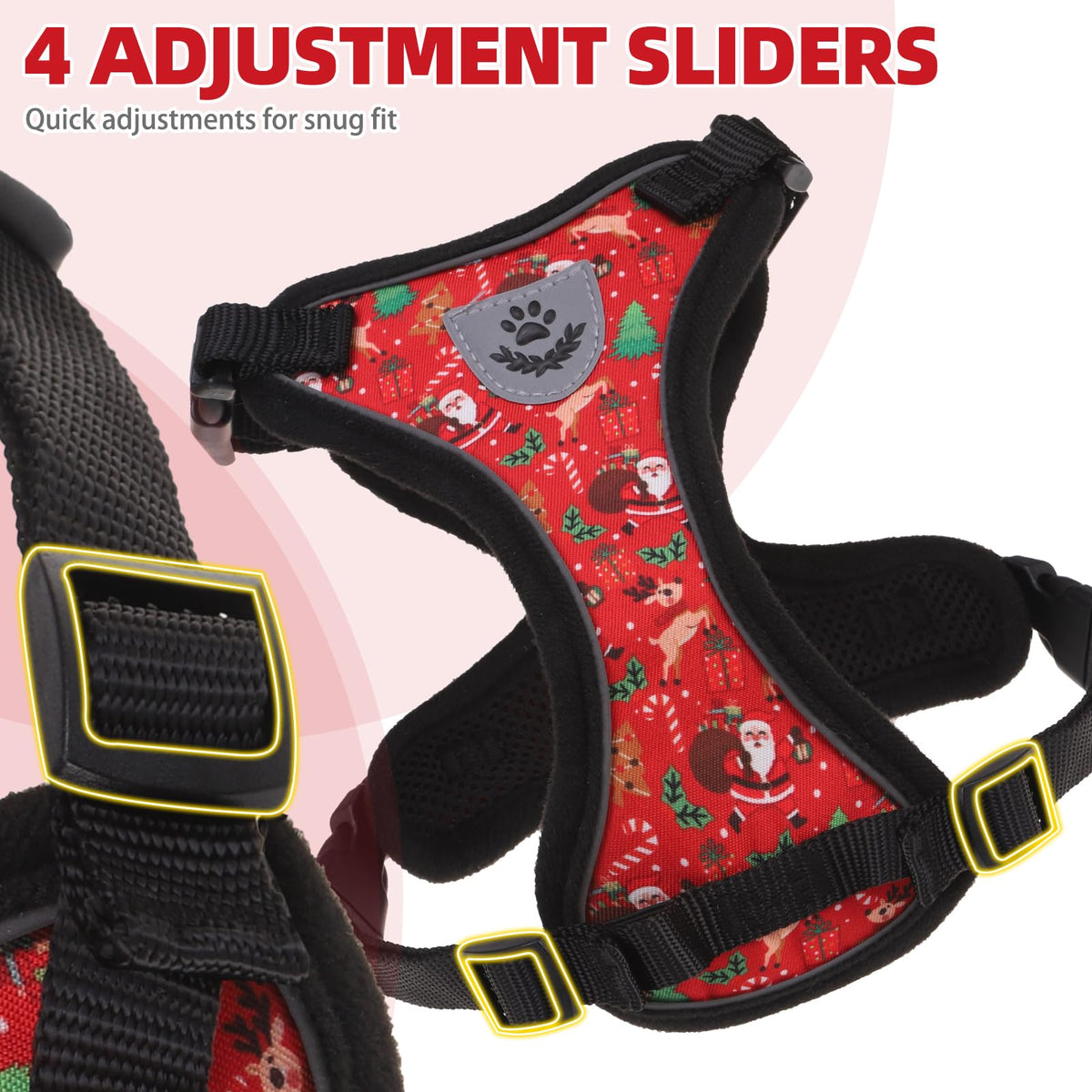 Cat Harness and Leash Set Escape Proof Reflective Cat Walking Harness Adjustable Soft Breathable Mesh Vest for Small Pets (S (NECK 9.5"-11", CHEST 13"-16") / Red(Christmas))