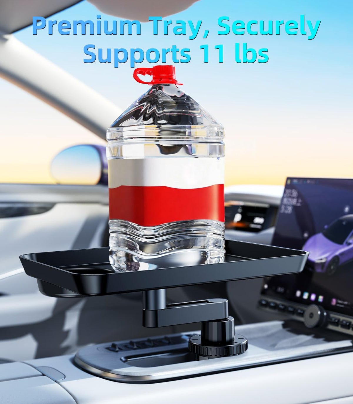 Tesla Model 3 Y ABS Car Cup Holder Tray Expander for Food Snack (11.8"*8.3"-Rectangular Tray)