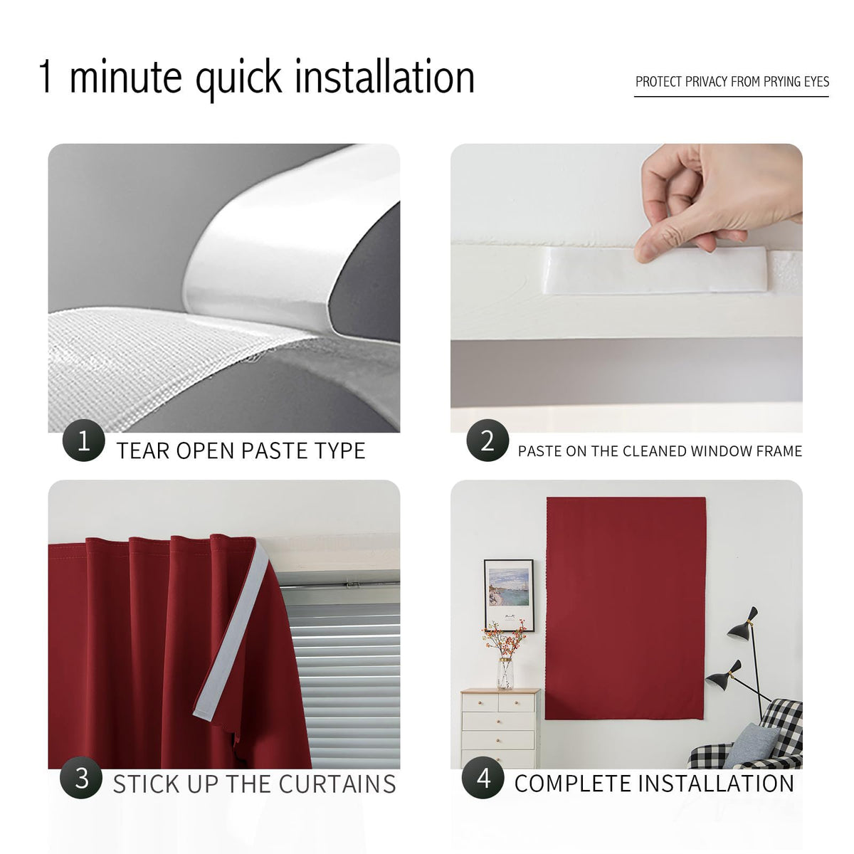 Self Adhesive Curtains (47"W x 96"L (Pack of 1) / Burgundy)