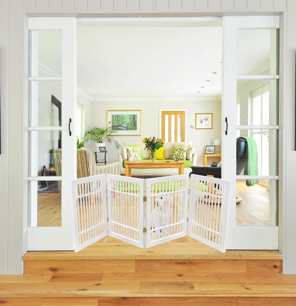 Pet Dog Gate Freestanding (4 Panel 24" Tall / White Pet Gate)