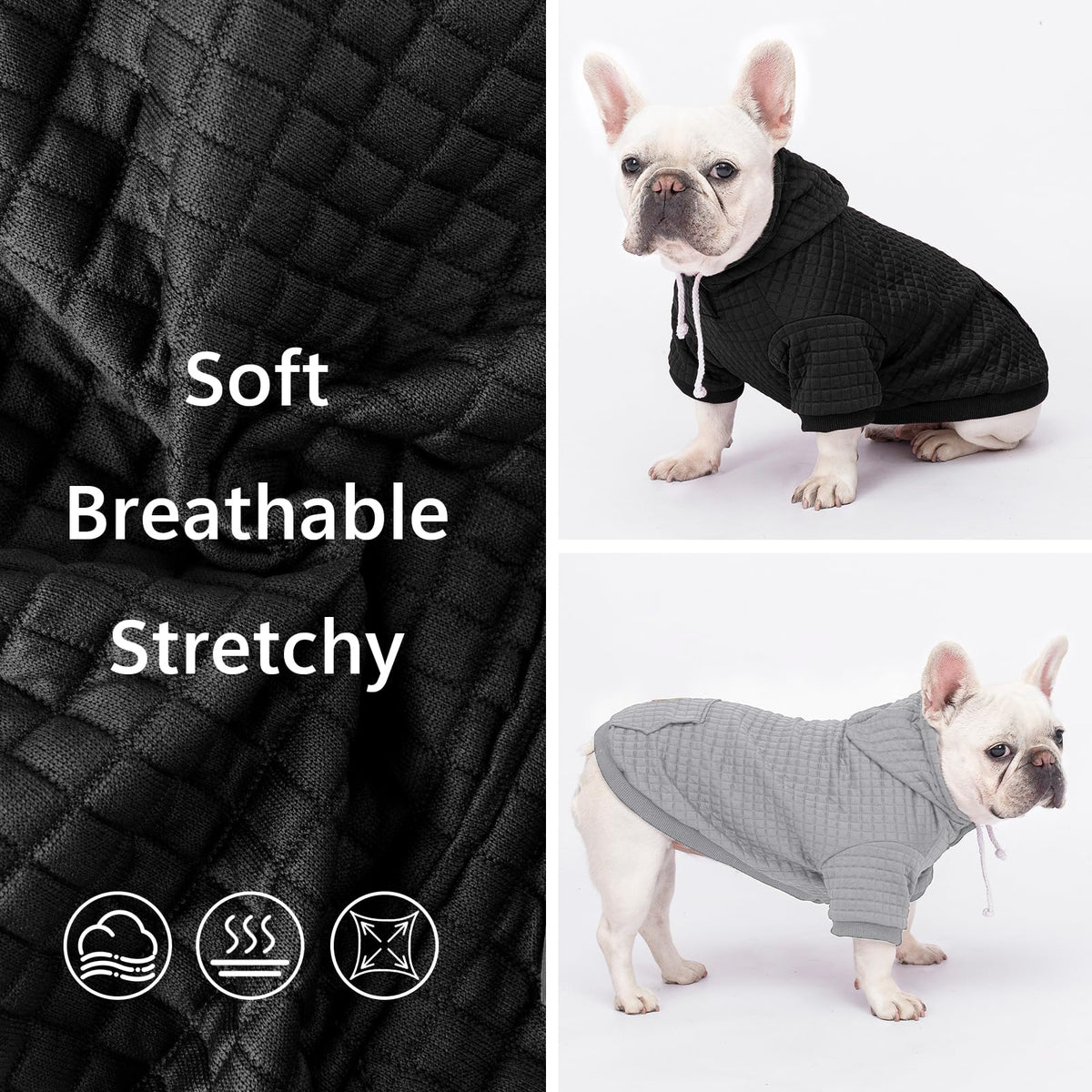 2 Pack Dog Hoodie Sweaters for Small Medium Dogs Warm Dog Clothes for Large Dogs Soft Waffle (Black+Grey / S/M (Back: 13",Chest: 18.5", 18-26 bs))