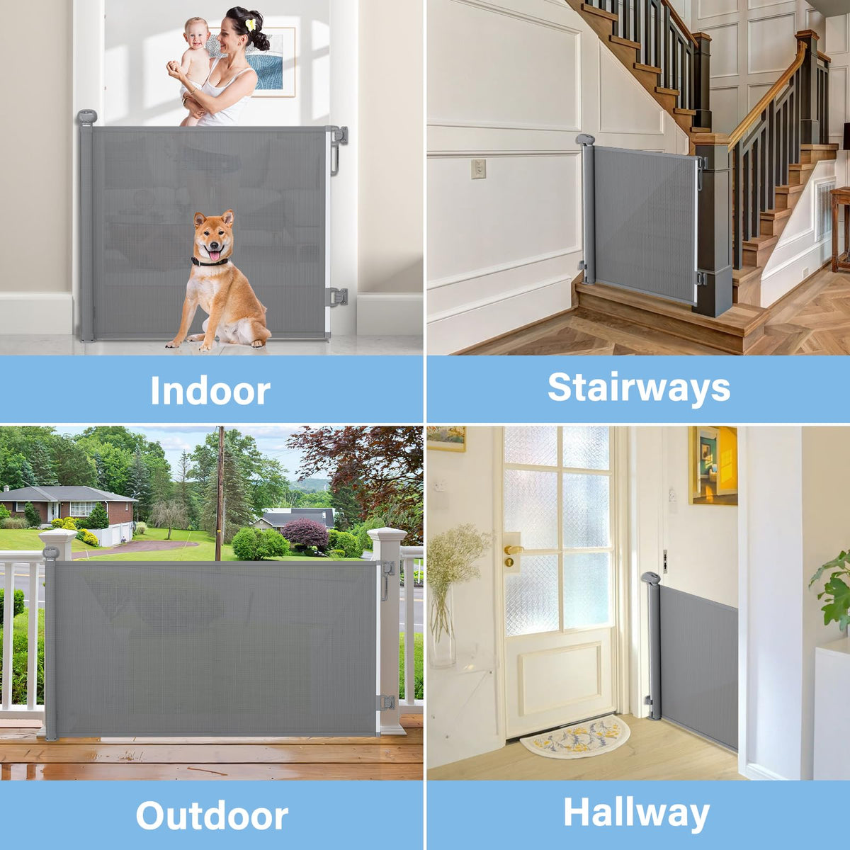 Retractable Baby & Dog Gate (C-grey / 34" Tall x 72" Wide)