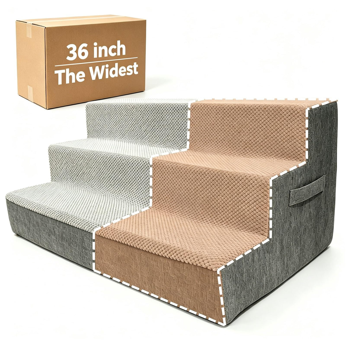 36" Extra Wide Dog Stairs for Large Dogs (Gray / Extra Wide)