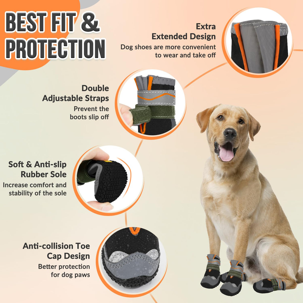 Dog Shoes for Large Small Medium Dogs (Black / #4 (Width 2.2 inch) for 33-44 lbs)