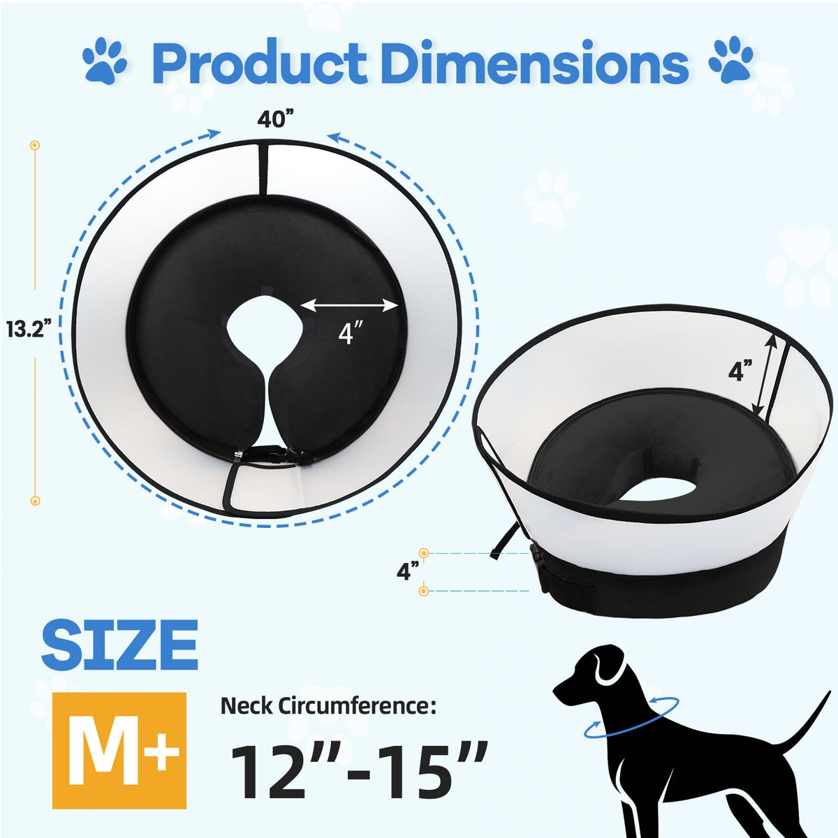 Inflatable Dog Cone Collar (M+ (Neck: 12-15") / Black)