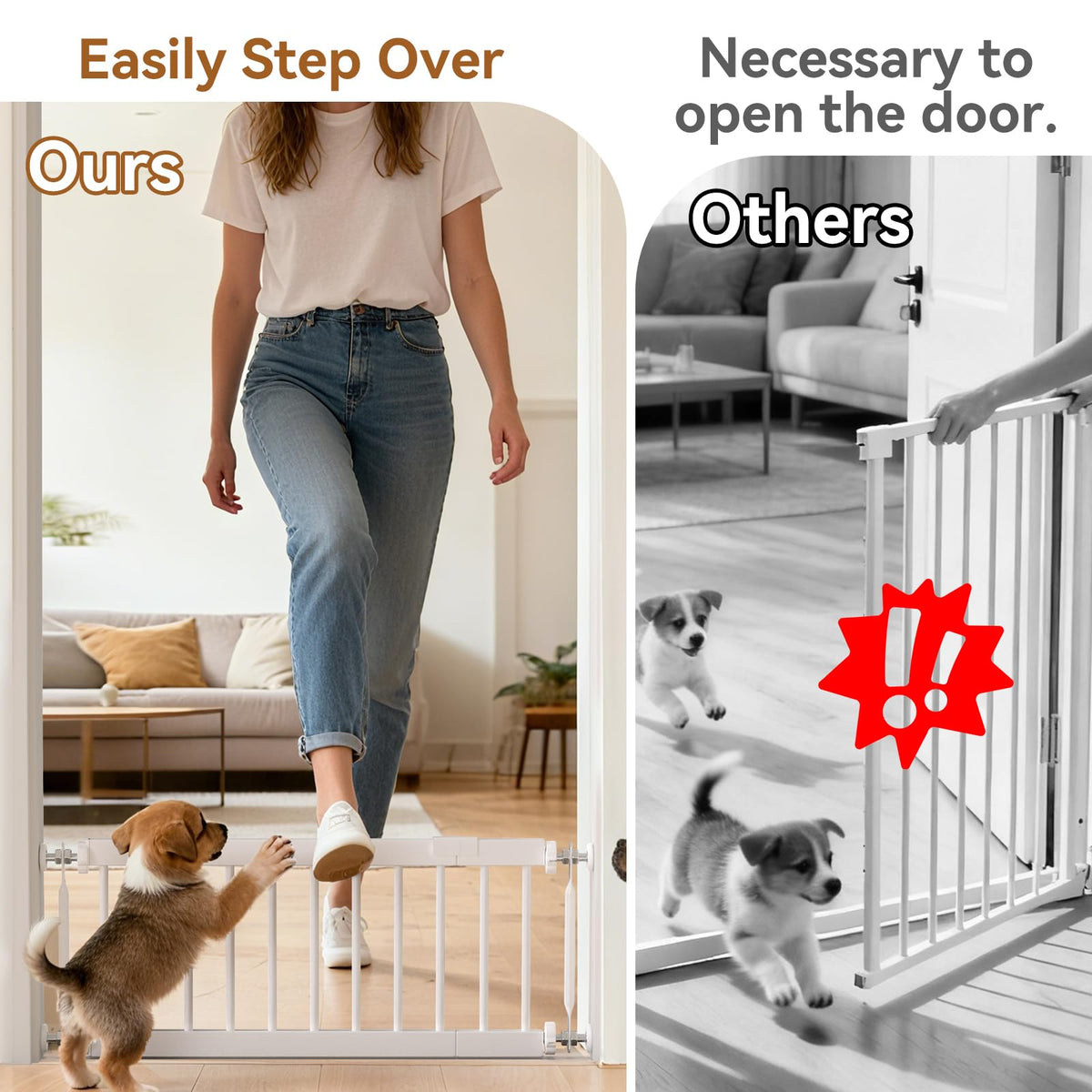 Dog Gate - 18"-45" Adjustable Extra Wide Metal Baby Gate to Step Over, 10" Tall Small Pet Gate with 3 Extension Kits, Pressure Mounted for Doorways & Stairs (18-45''W*10''H / White)