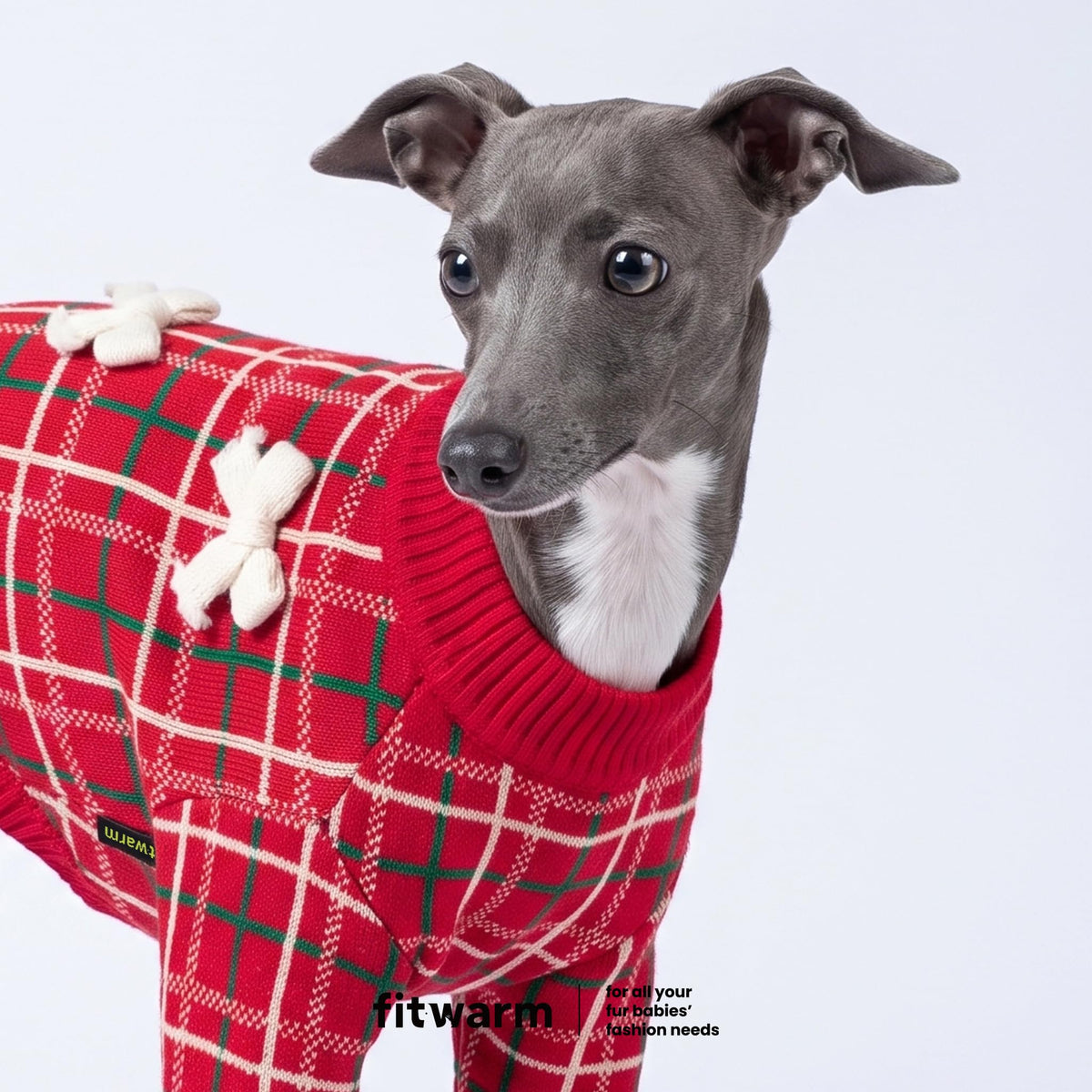 Plaid Bow Dog Jacquard Sweater (Large / Plaid Bow)