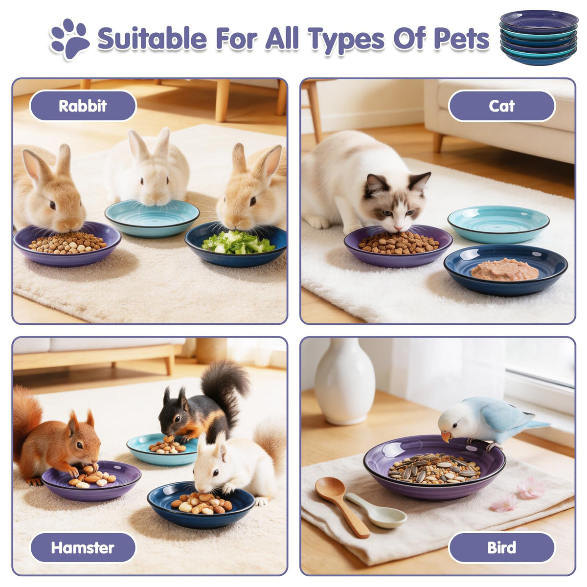 Ceramic Cat Bowls (3 Colors-6P-B)