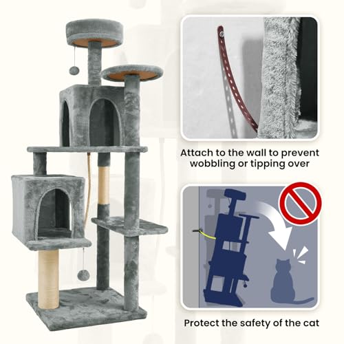 58.5inch Large Cat Tree Tower Condo for Indoor Cats (58.5in / Grey)
