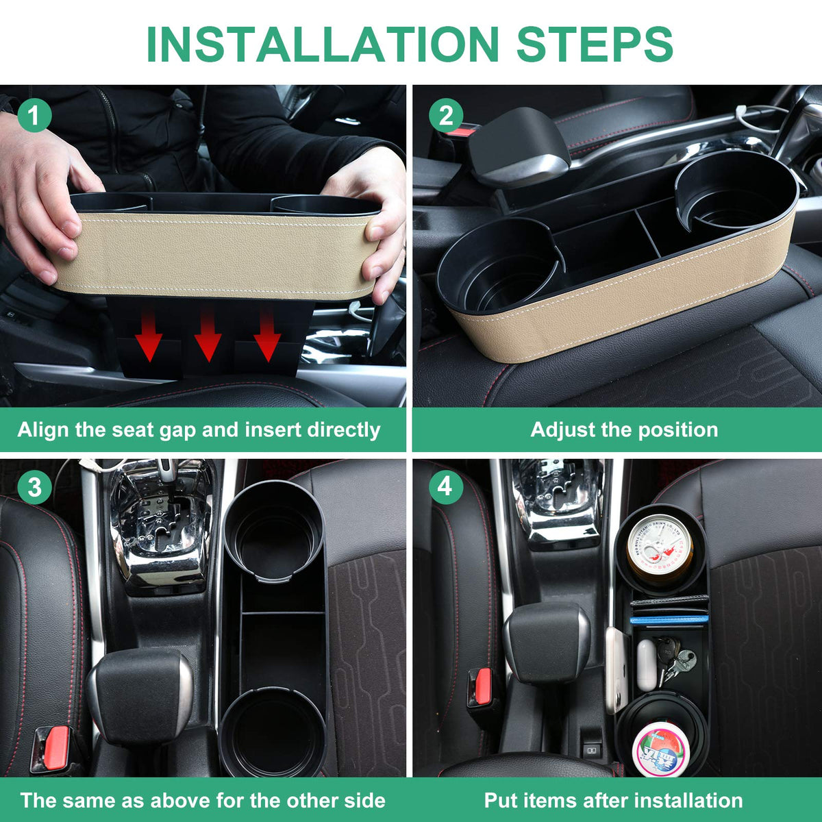 Car Seat Gap Filler Organizer with Cup Holder (UGBD-Beige)