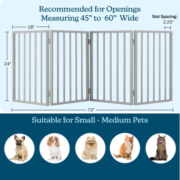 Pet Gate - 4-Panel Indoor Foldable Dog Fence for Stairs, Hallways, or Doorways - 72x24-Inch Retractable Wood Freestanding Dog Gates by PETMAKER (Gray) (Gray / 4 Panel)