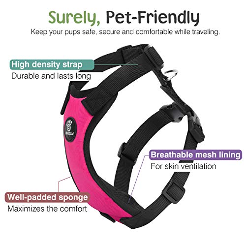 Dog Seat Belt Vest Harness for Car (Magenta / XL (Chest: 24.4-34.7", Neck: 18.9-29.1"))