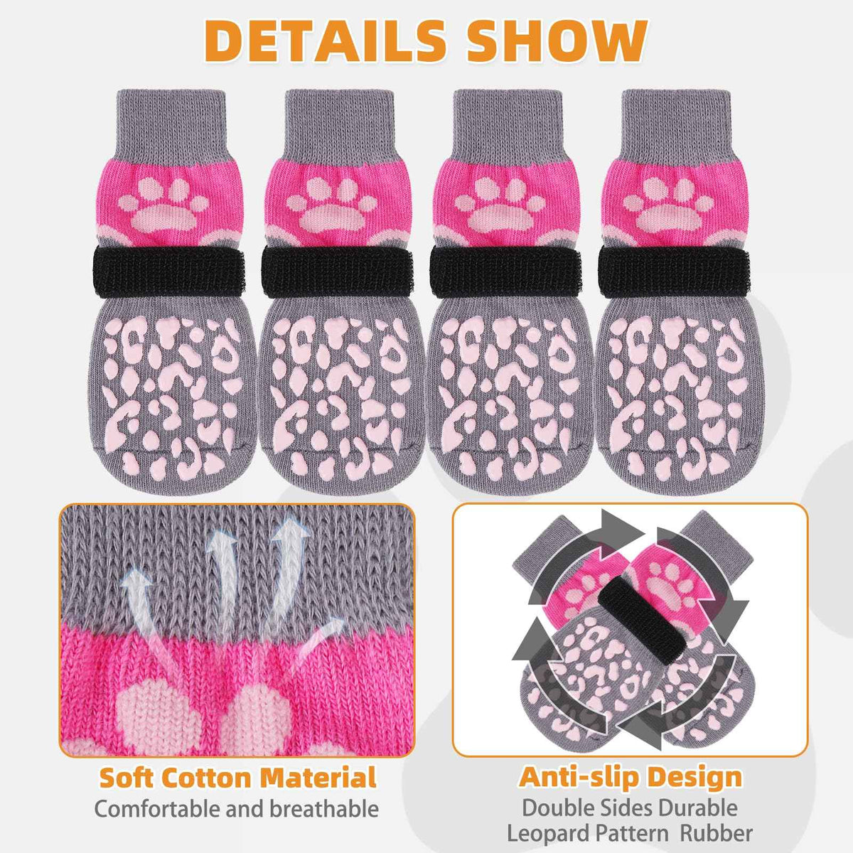 Dog Socks for Hot (Pink+Grey / Large (4 Pack))