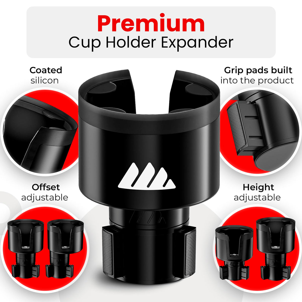 Ultimate Car Cup Holder Expander with Adjustable Base (Black / 2 Pack)