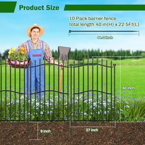 No Dig Garden Fence 40" H x 22.5'L Decorative Yard Dog Outdoor Panels (40 in(H) X 22.5 ft(L))