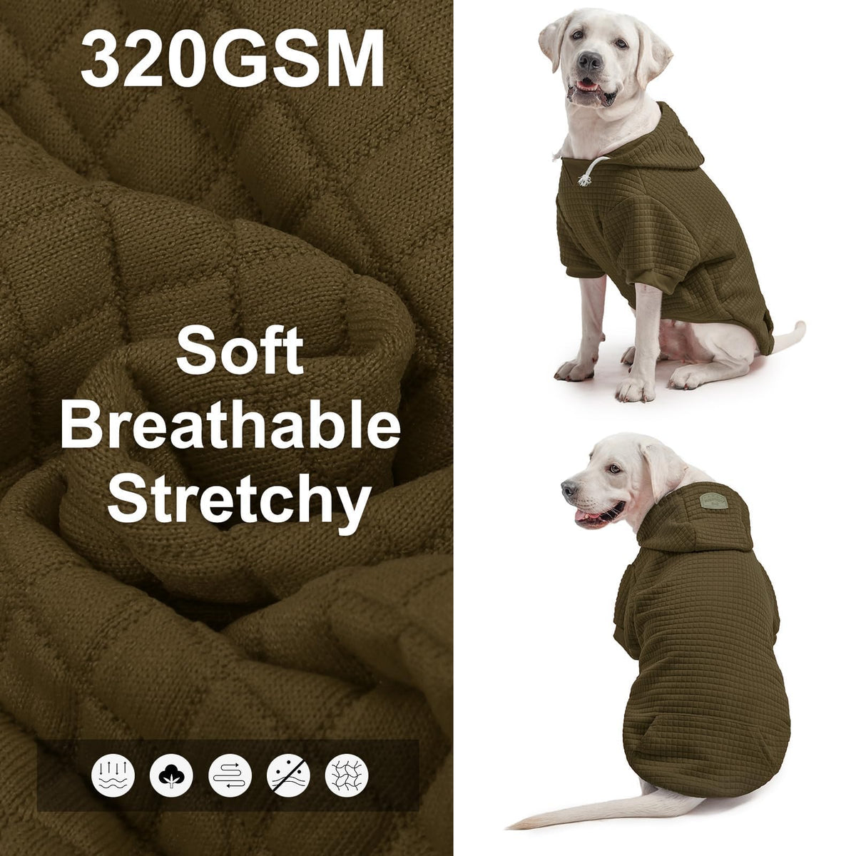 Dog Hoodies Sweater for Large Dogs (Army Green / L (Back: 20",Chest: 28", Neck: 17"))