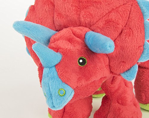 Dinos Frills Squeaky Plush Dog Toy with Chew Guard Technology (Dinos Frills (Red) / Large)