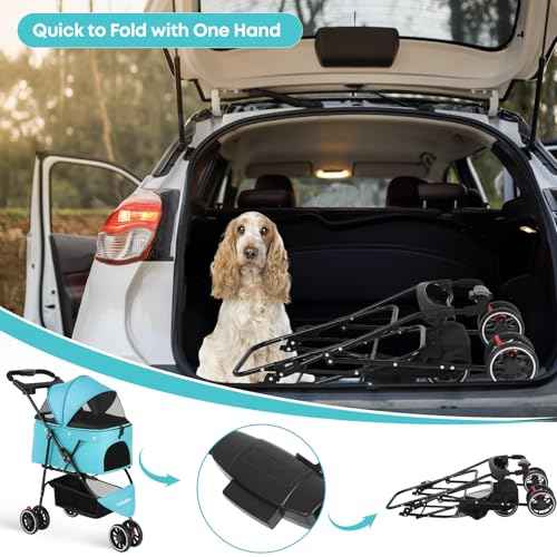 Pet Stroller Dog Stroller for Small Medium Dogs Cats (Mint Green)
