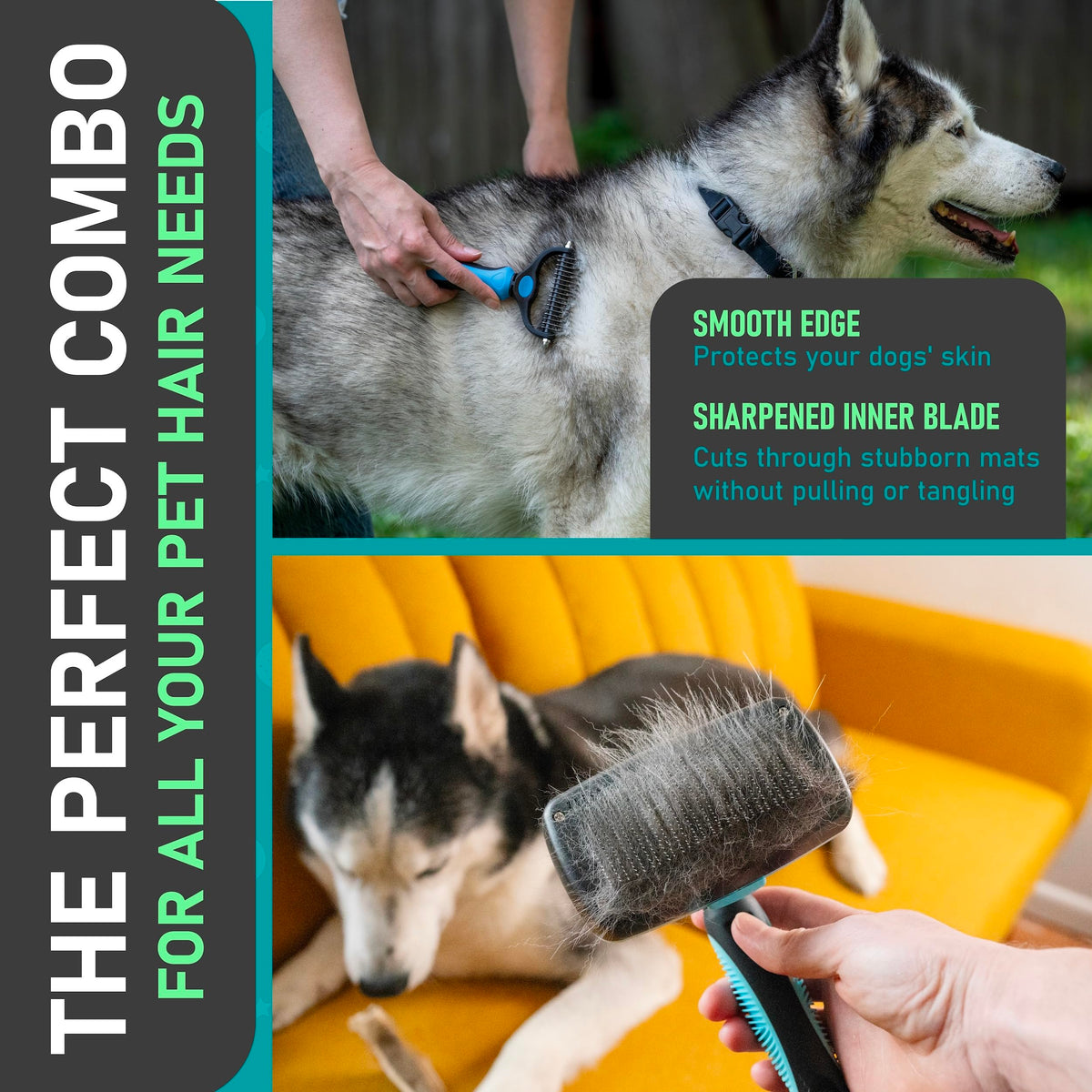 Dog Rake and Brush Set for Shedding (A - Rake & Brush (Best Value) / Large)
