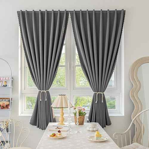 Magic Tape Stick on Curtains Blackout Curtains for Bedroom no Drillng Self Adhesive Curtain no Rod Small Window (Grey / 35"W x 40"L (Pack of 2))