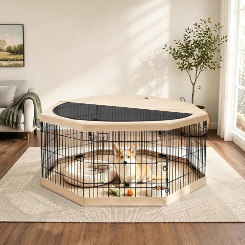 Foldable Metal Dog Exercise Pen (Tan / 30''H)